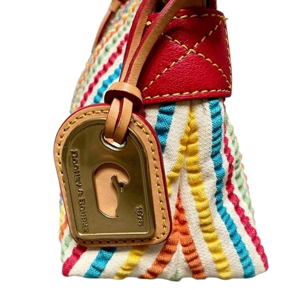 Dooney & Bourke Seersucker Multicolor Stripe Shoulder Bag w/ Bold Pink Interior - Picture 3 of 10
